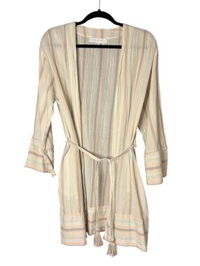 Striped Lightweight Duster with Tassel Tie